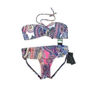 Tommy Hilfiger Paisley Bikini Bra Top & Bottom Swimsuit Blue Medium & Large NWT